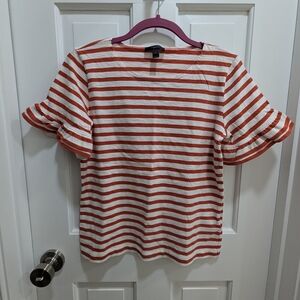 J. Crew Red and White Striped Ruffle Sleeve Top Cotton Size Small